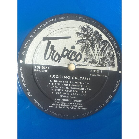 Blue Vinyl Exciting Calypso Record The Mighty Duke Voice Of Trinidad LP - Picture 3 of 4